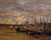 尤金 布丹 : Portrieux, Fishing Boats at Low Tide
